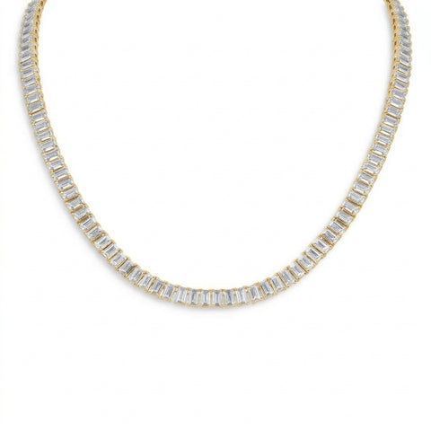 30 CTW Emerald-Cut Created White Sapphire Tennis Necklace in 14K Gold Overlay - 18"