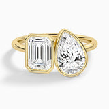 AGI Certified 4.00 CTW Toi et Moi Emerald & Pear Lab Diamond Bezel Ring in 14K Yellow Gold
