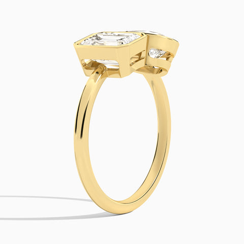 AGI Certified 4.00 CTW Toi et Moi Emerald & Pear Lab Diamond Bezel Ring in 14K Yellow Gold