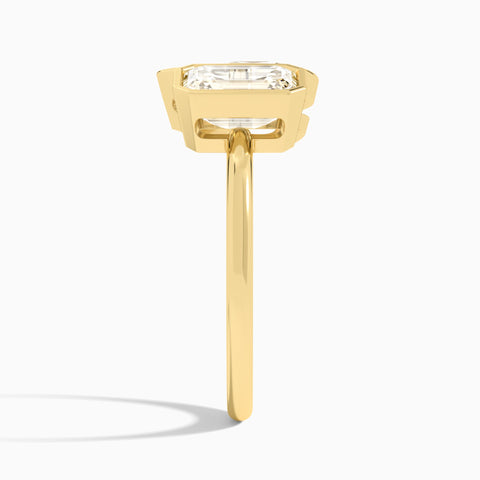 AGI Certified 4.00 CTW Toi et Moi Emerald & Pear Lab Diamond Bezel Ring in 14K Yellow Gold