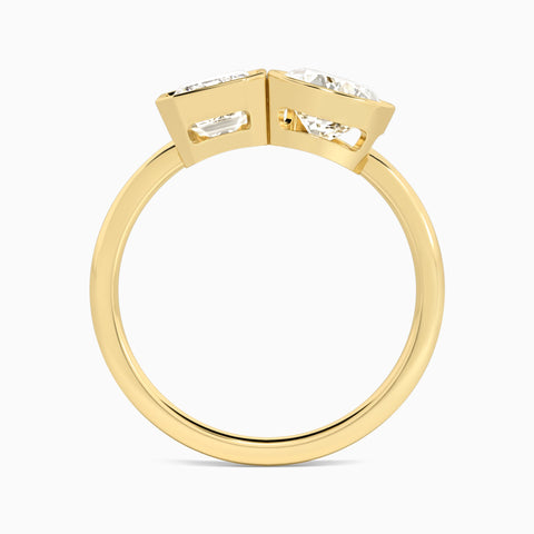 AGI Certified 4.00 CTW Toi et Moi Emerald & Pear Lab Diamond Bezel Ring in 14K Yellow Gold