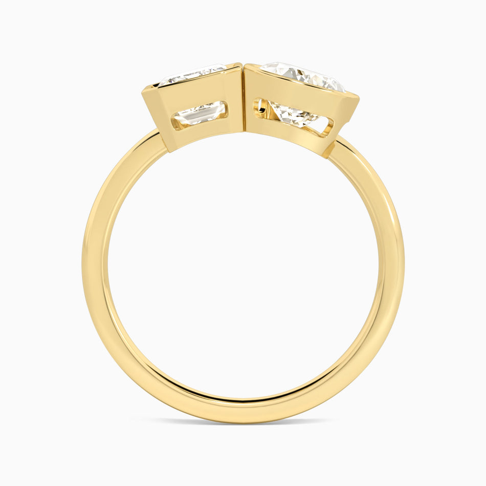 AGI Certified 4.00 CTW Toi et Moi Emerald & Pear Lab Diamond Bezel Ring in 14K Yellow Gold