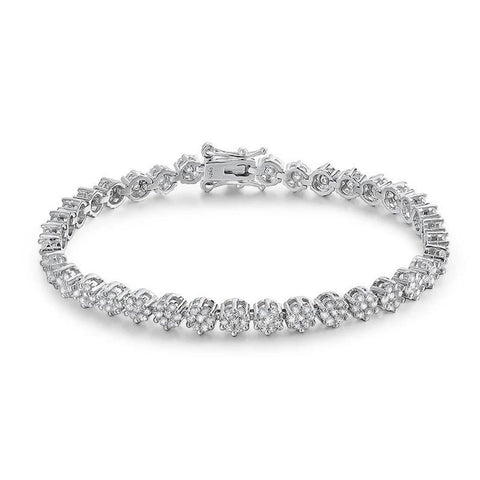 Brilliant Flower Created Moissanite Tennis Bracelet – D-VVS1 Stones, 14K Gold Overlay