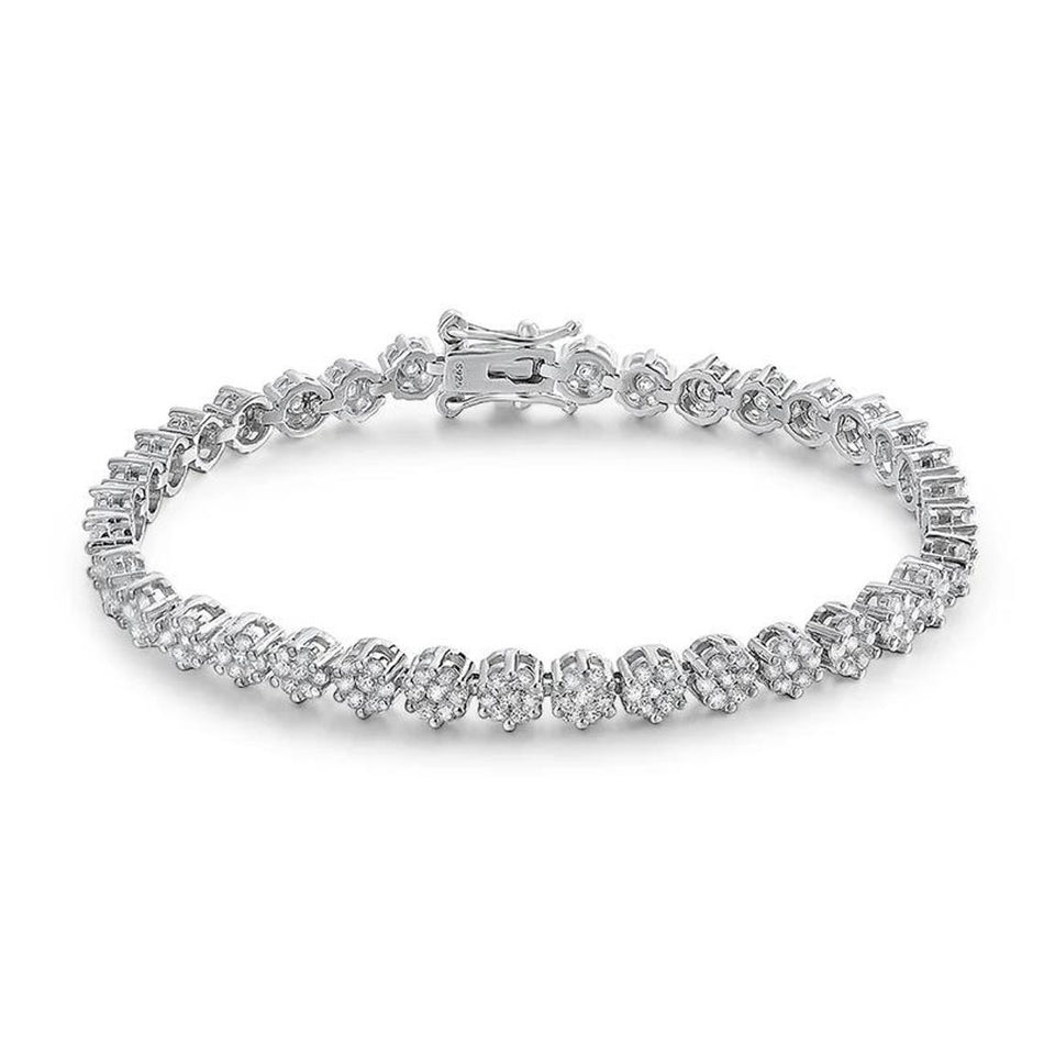 Brilliant Flower Created Moissanite Tennis Bracelet – D-VVS1 Stones, 14K Gold Overlay