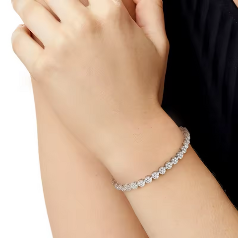 Brilliant Flower Created Moissanite Tennis Bracelet – D-VVS1 Stones, 14K Gold Overlay