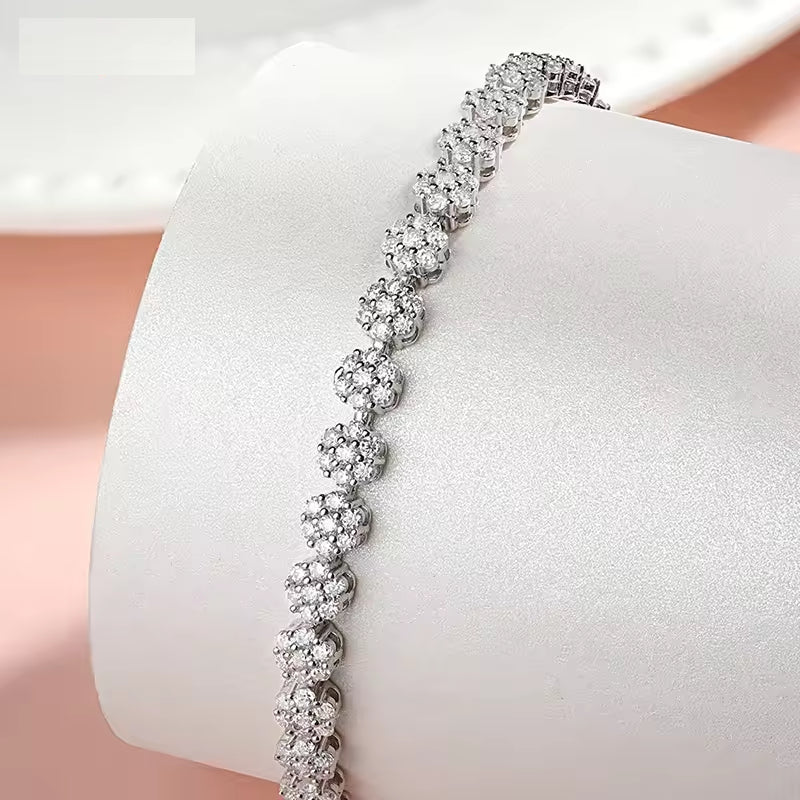 Brilliant Flower Created Moissanite Tennis Bracelet – D-VVS1 Stones, 14K Gold Overlay