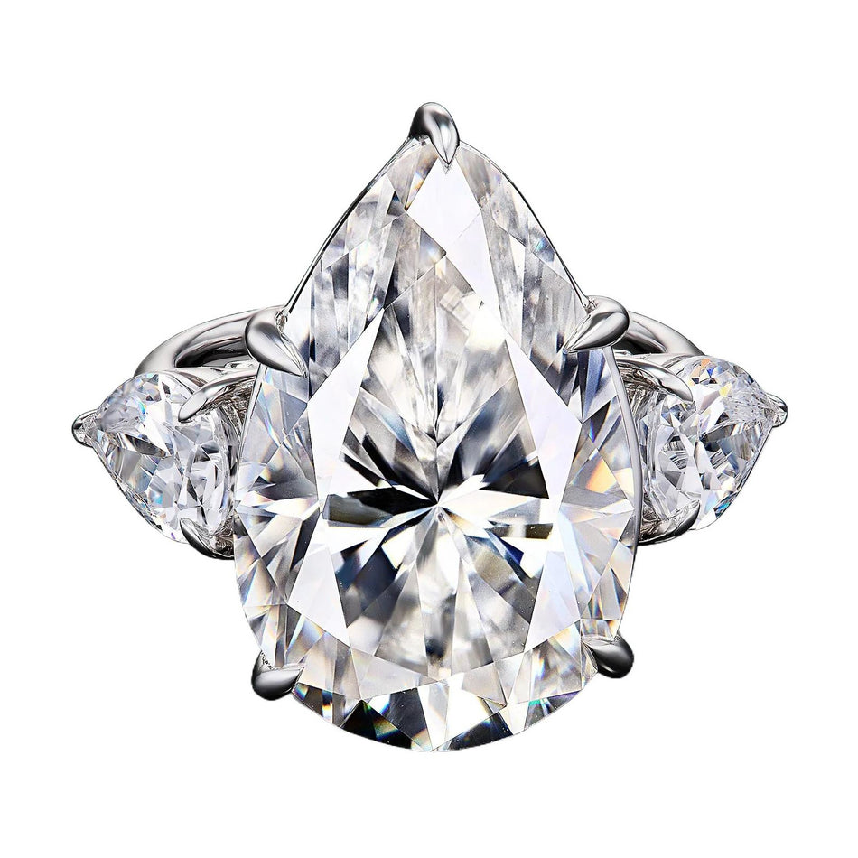 IGI Certified 8.09 CTW Pear Cut Lab Diamond Three Stone Engagement Ring in 14K White Gold
