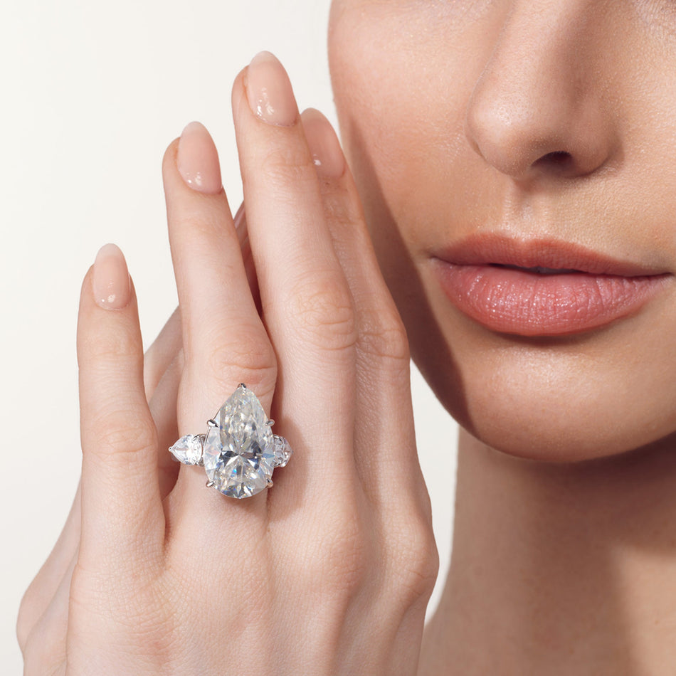 IGI Certified 8.09 CTW Pear Cut Lab Diamond Three Stone Engagement Ring in 14K White Gold