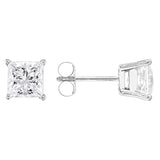 AGI Certified 2.00 CTW Princess Cut Lab Diamond Stud Earrings in 14K Gold Over Sterling Silver