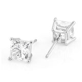 AGI Certified 2.00 CTW Princess Cut Lab Diamond Stud Earrings in 14K Gold Over Sterling Silver