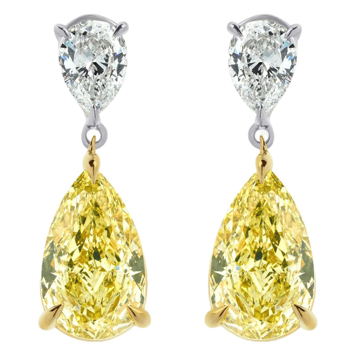VossAgin AGI Certified 4.50 CTW Fancy Yellow Pear Lab Grown Diamond Two Stone Drop Earrings in 14K Two-Tone Gold