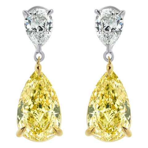 AGI Certified 4.50 CTW Fancy Yellow Pear Lab Grown Diamond Two Stone Drop Earrings in 14K Two-Tone Gold