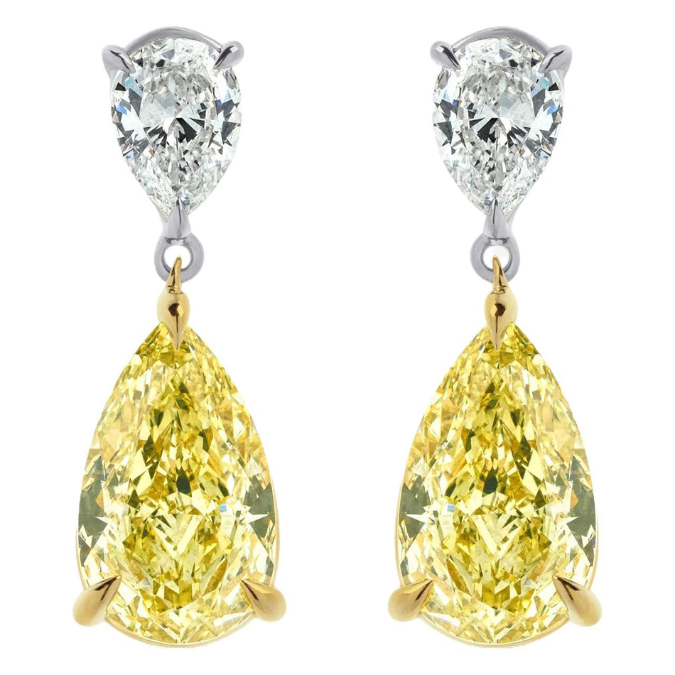 AGI Certified 4.50 CTW Fancy Yellow Pear Lab Grown Diamond Two Stone Drop Earrings in 14K Two-Tone Gold