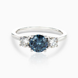 AGI Certified 2.00ctw Lab-Grown Blue Diamond Three-Stone Engagement Ring in 14K White Gold with Round Brilliant Side Diamonds