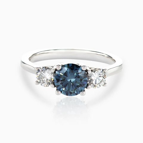 AGI Certified 2.00ctw Lab-Grown Blue Diamond Three-Stone Engagement Ring in 14K White Gold with Round Brilliant Side Diamonds