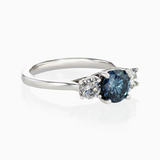 AGI Certified 2.00ctw Lab-Grown Blue Diamond Three-Stone Engagement Ring in 14K White Gold with Round Brilliant Side Diamonds