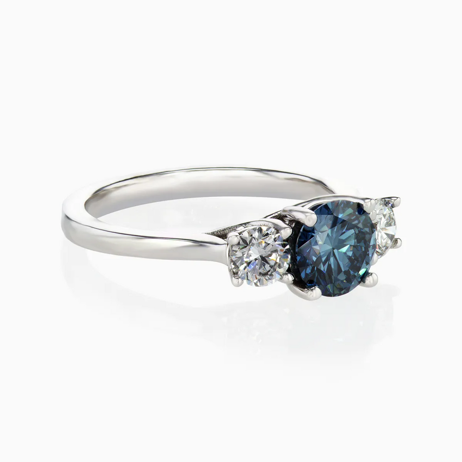 AGI Certified 2.00ctw Lab-Grown Blue Diamond Three-Stone Engagement Ring in 14K White Gold with Round Brilliant Side Diamonds