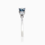 AGI Certified 2.00ctw Lab-Grown Blue Diamond Three-Stone Engagement Ring in 14K White Gold with Round Brilliant Side Diamonds