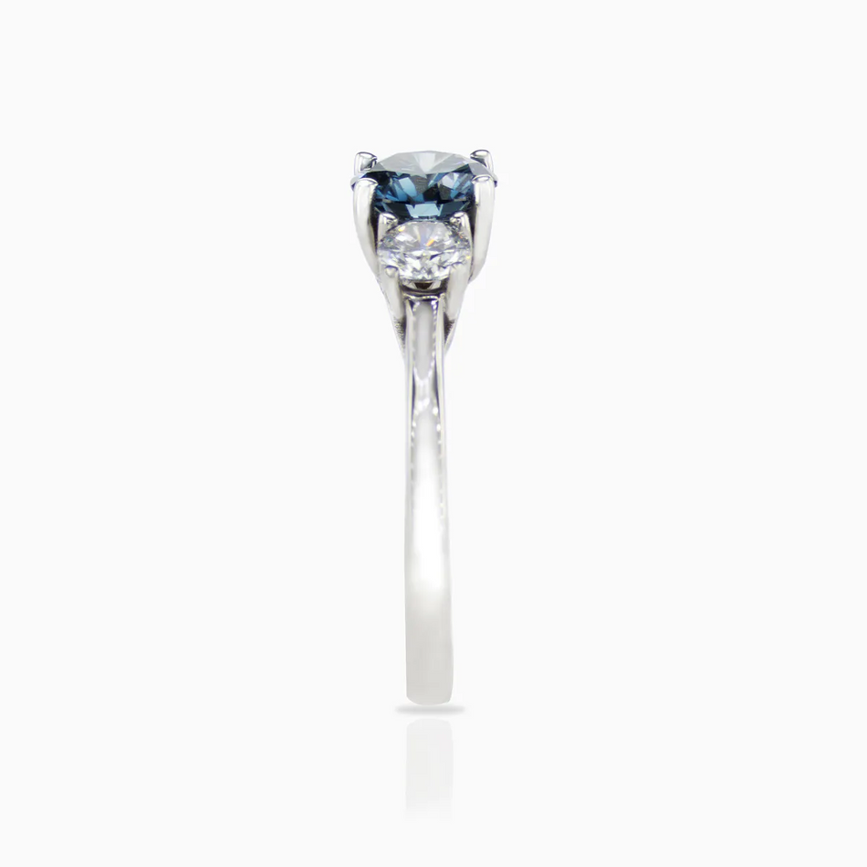 AGI Certified 2.00ctw Lab-Grown Blue Diamond Three-Stone Engagement Ring in 14K White Gold with Round Brilliant Side Diamonds