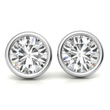 Bezel Round Lab Grown Diamond Stud Earrings in 14K White or Yellow Gold - 2.00 or 3.00 CTW