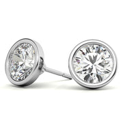 Bezel Round Lab Grown Diamond Stud Earrings in 14K White or Yellow Gold - 2.00 or 3.00 CTW