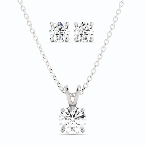 3CTW Moissanite Stud Earrings & Pendant Necklace Set in 14K White Gold Overlay