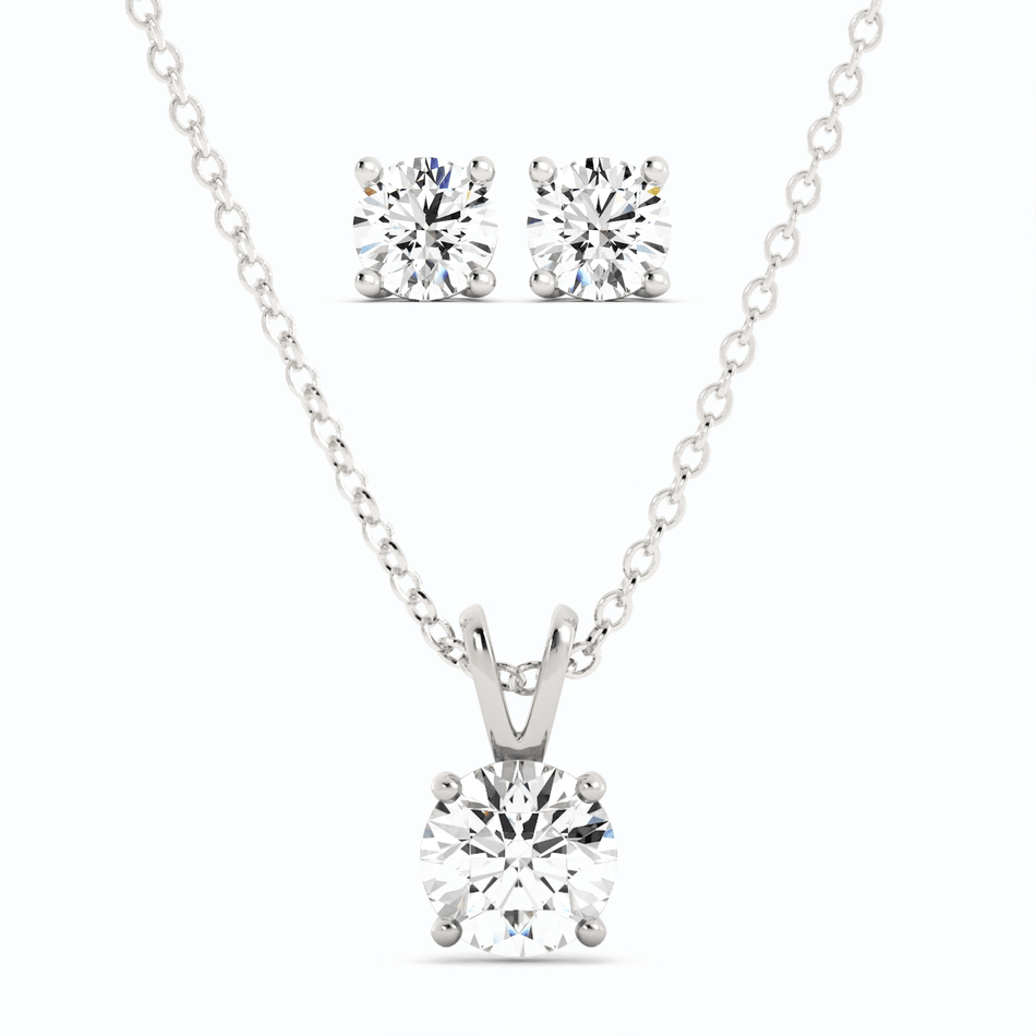 3CTW Moissanite Stud Earrings & Pendant Necklace Set in 14K White Gold Overlay