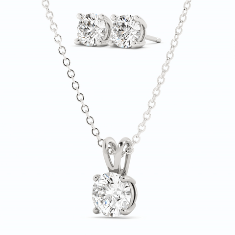 3CTW Moissanite Stud Earrings & Pendant Necklace Set in 14K White Gold Overlay