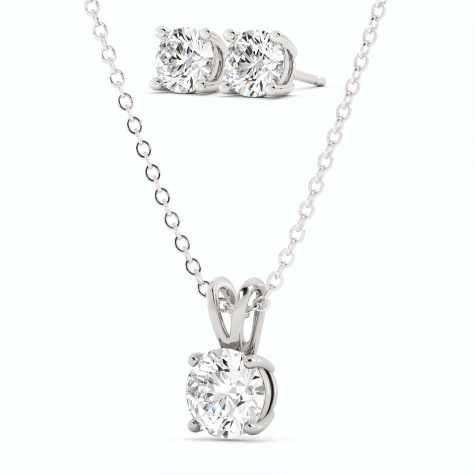 3CTW Moissanite Stud Earrings & Pendant Necklace Set in 14K White Gold Overlay