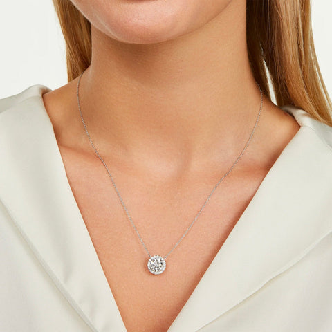 2.00 CTW AGI Certified Lab-Grown Diamond Halo Pendant Necklace in 14kt White Gold
