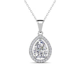 2.00 CTW Pear-Cut White Sapphire Halo Pendant Necklace with 14K Gold Overlay