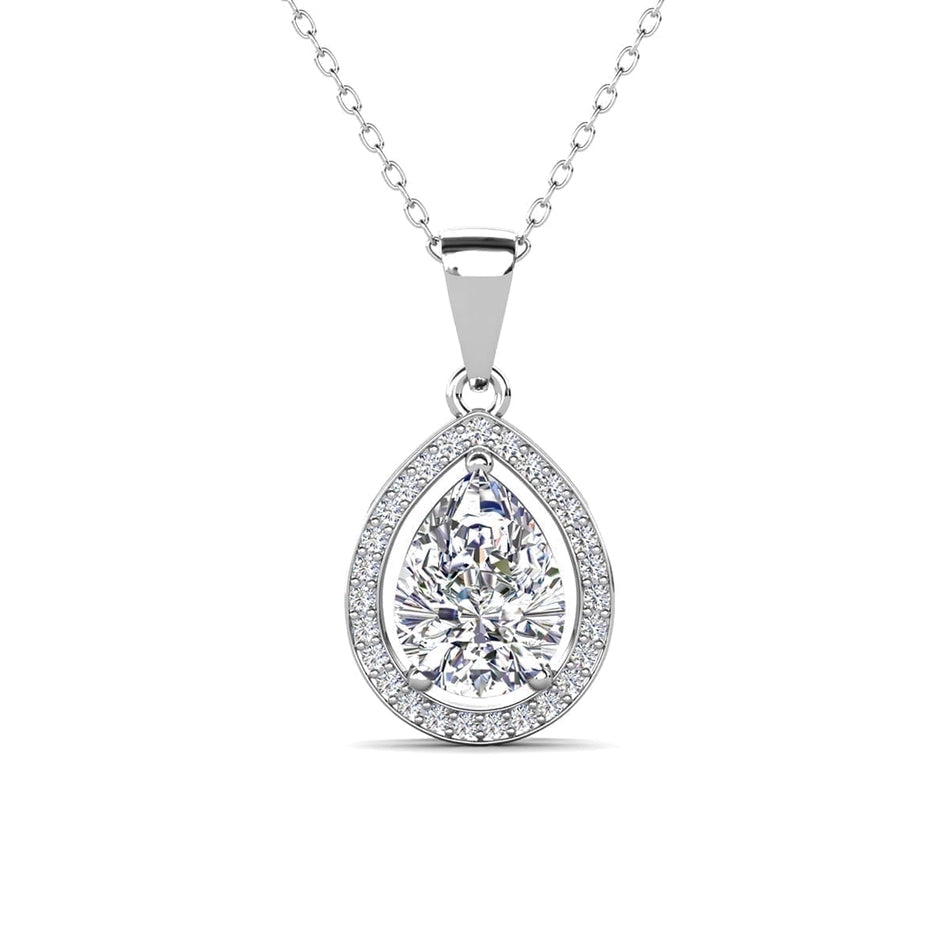 2.00 CTW Pear-Cut White Sapphire Halo Pendant Necklace with 14K Gold Overlay
