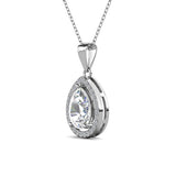 2.00 CTW Pear-Cut White Sapphire Halo Pendant Necklace with 14K Gold Overlay