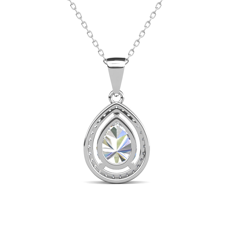 2.00 CTW Pear-Cut White Sapphire Halo Pendant Necklace with 14K Gold Overlay