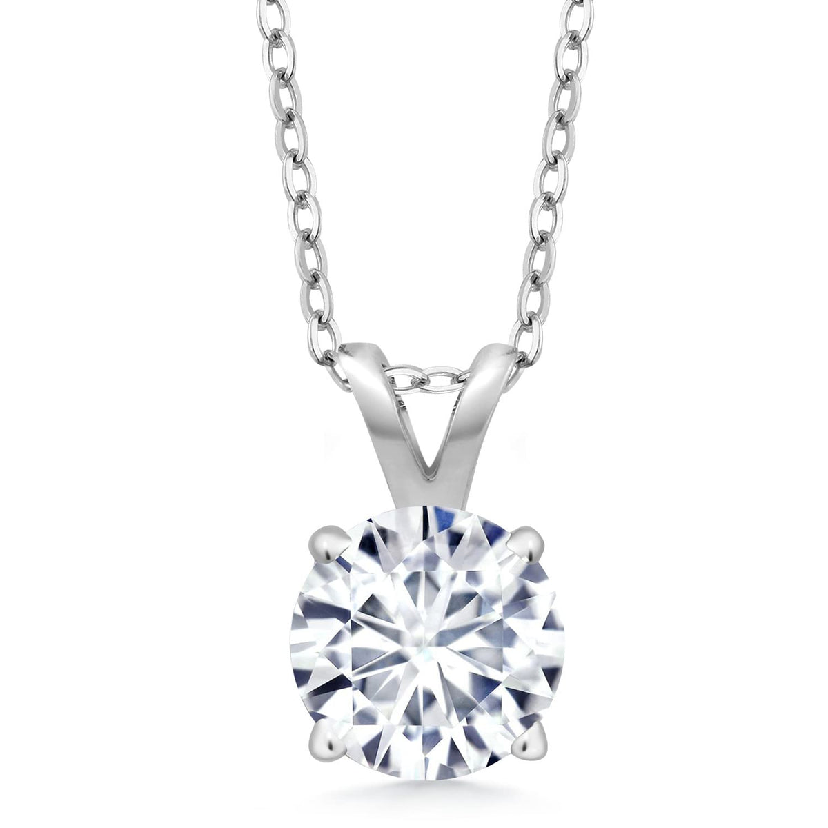 VOSSAGIN .80 CTW Certified Genuine Moissanite Solitaire Pendant Necklace - Choice of 14k White or Yellow Gold