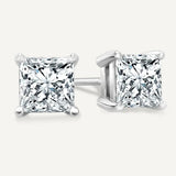 AGI Certified 2.00 CTW Princess Cut Lab Diamond Stud Earrings in 14K Gold Over Sterling Silver
