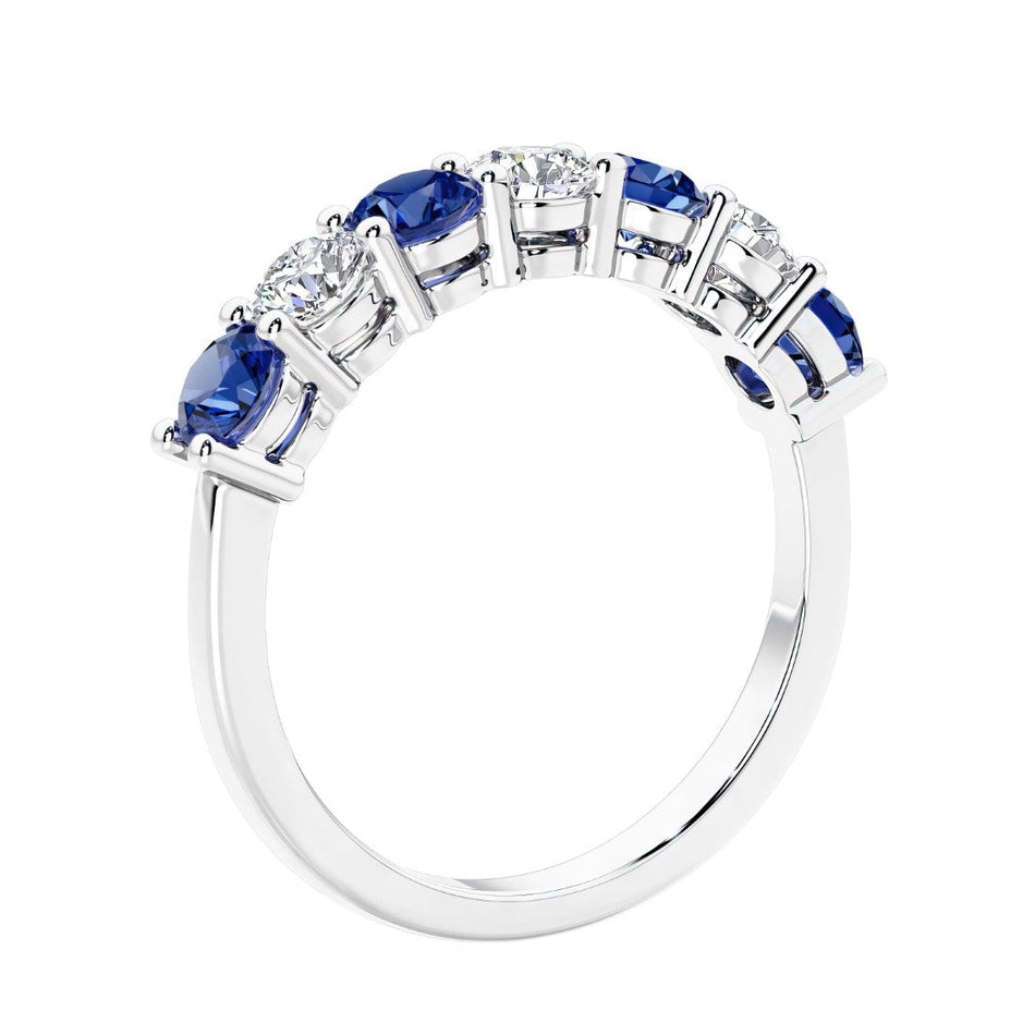 AGI Certified 2.00 CTW Alternating Blue Sapphire & Lab Grown Diamond 7-Stone Half Eternity Ring Band in 14K Gold Over Sterling Silver