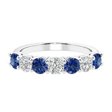 AGI Certified 2.00 CTW Alternating Blue Sapphire & Lab Grown Diamond 7-Stone Half Eternity Ring Band in 14K Gold Over Sterling Silver