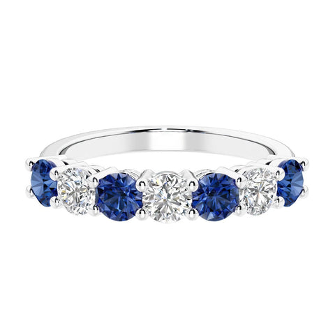 AGI Certified 2.00 CTW Alternating Blue Sapphire & Lab Grown Diamond 7-Stone Half Eternity Ring Band in 14K Gold Over Sterling Silver
