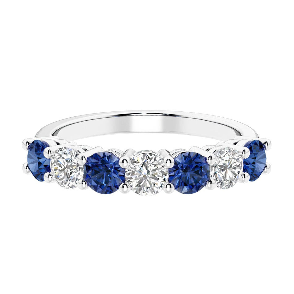 AGI Certified 2.00 CTW Alternating Blue Sapphire & Lab Grown Diamond 7-Stone Half Eternity Ring Band in 14K Gold Over Sterling Silver