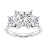 AGI Certified 4.00 CTW Princess Cut Lab Grown Diamond Three-Stone Ring – 14K White Gold F/VS