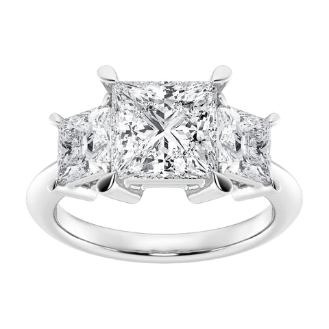 AGI Certified 4.00 CTW Princess Cut Lab Grown Diamond Three-Stone Ring – 14K White Gold F/VS