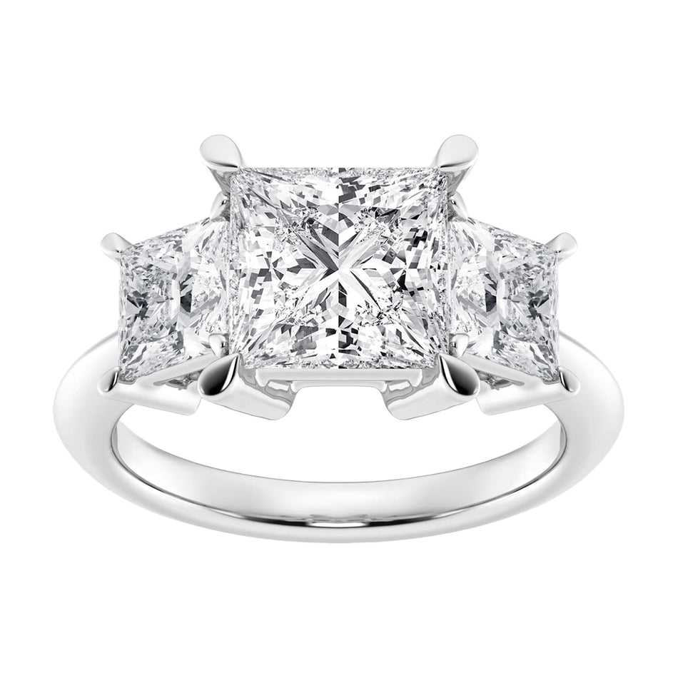 AGI Certified 4.00 CTW Princess Cut Lab Grown Diamond Three-Stone Ring – 14K White Gold F/VS