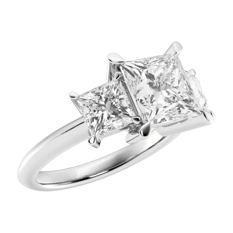 AGI Certified 4.00 CTW Princess Cut Lab Grown Diamond Three-Stone Ring – 14K White Gold F/VS