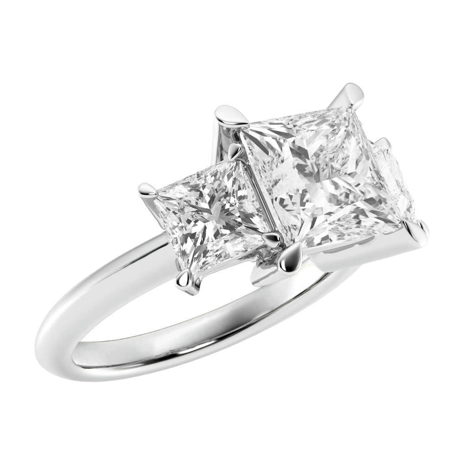 AGI Certified 4.00 CTW Princess Cut Lab Grown Diamond Three-Stone Ring – 14K White Gold F/VS