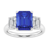 AGI Certified 6.50 CTW Lab-Grown Emerald-Cut Blue Sapphire and Diamond Three Stone Engagement Ring in 14K White Gold