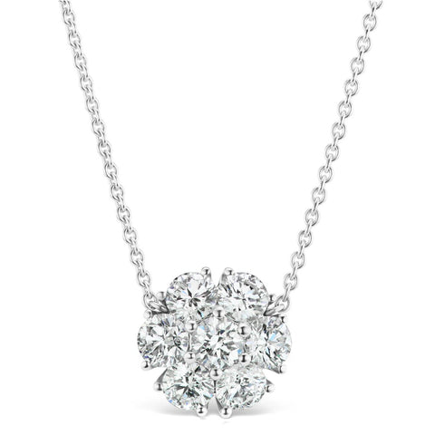 AGI Certified 4.00 CTW Round Lab-Grown Diamond Flower Cluster Pendant Necklace in 14K White Gold