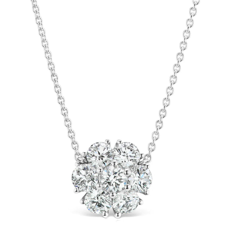 AGI Certified 4.00 CTW Round Lab-Grown Diamond Flower Cluster Pendant Necklace in 14K White Gold