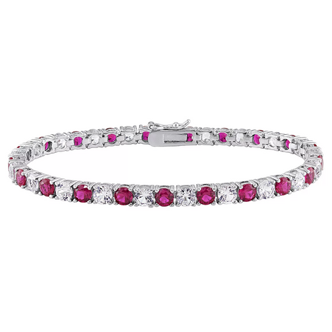 6CTW Lab-Created Ruby & White Sapphire Tennis Bracelet in 14K Gold Overlay – 7.25”