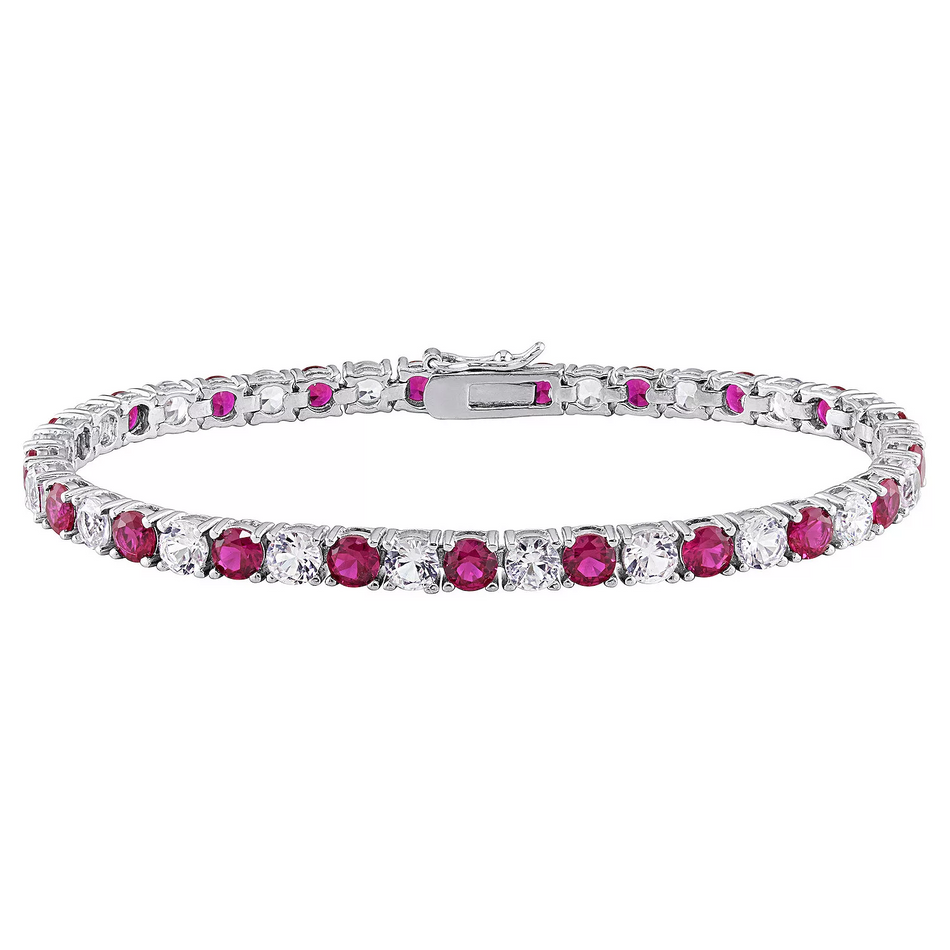 6CTW Lab-Created Ruby & White Sapphire Tennis Bracelet in 14K Gold Overlay – 7.25”